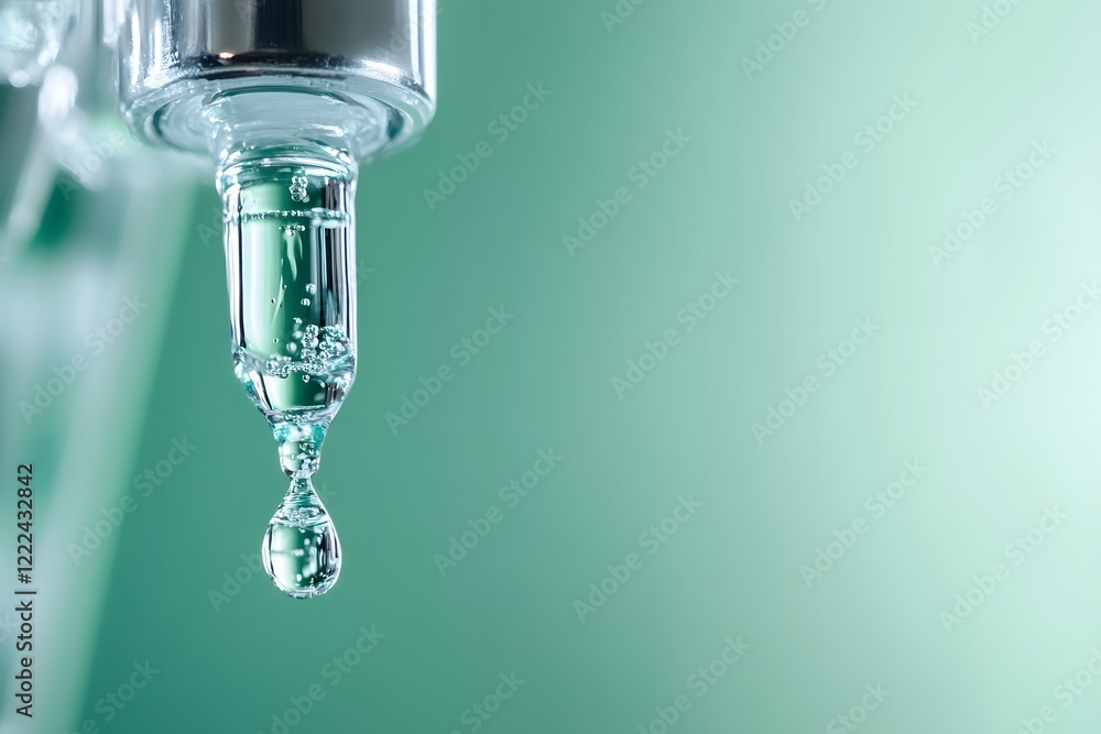 Closeup Water Droplet Falling from Faucet Green Background Closeup Water Droplet Falling from Faucet Green Background