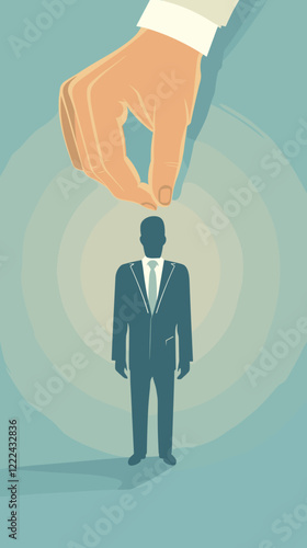 Hand selecting businessman icon for leadership and marketing strategy, recruitment concept, digital network, human resources