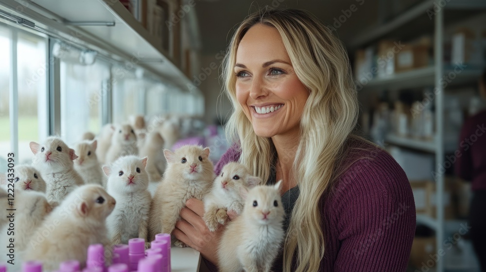 Woman with a litter of adorable kittens Woman with a litter of adorable kittens