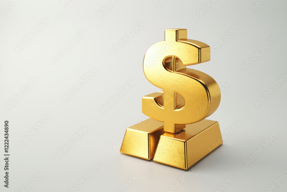 Obraz premium Golden Dollar Symbol Display Business 3D Render Minimalist Finance