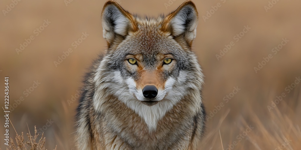Majestic Gray Wolf Portrait in Autumn Field Majestic Gray Wolf Portrait in Autumn Field