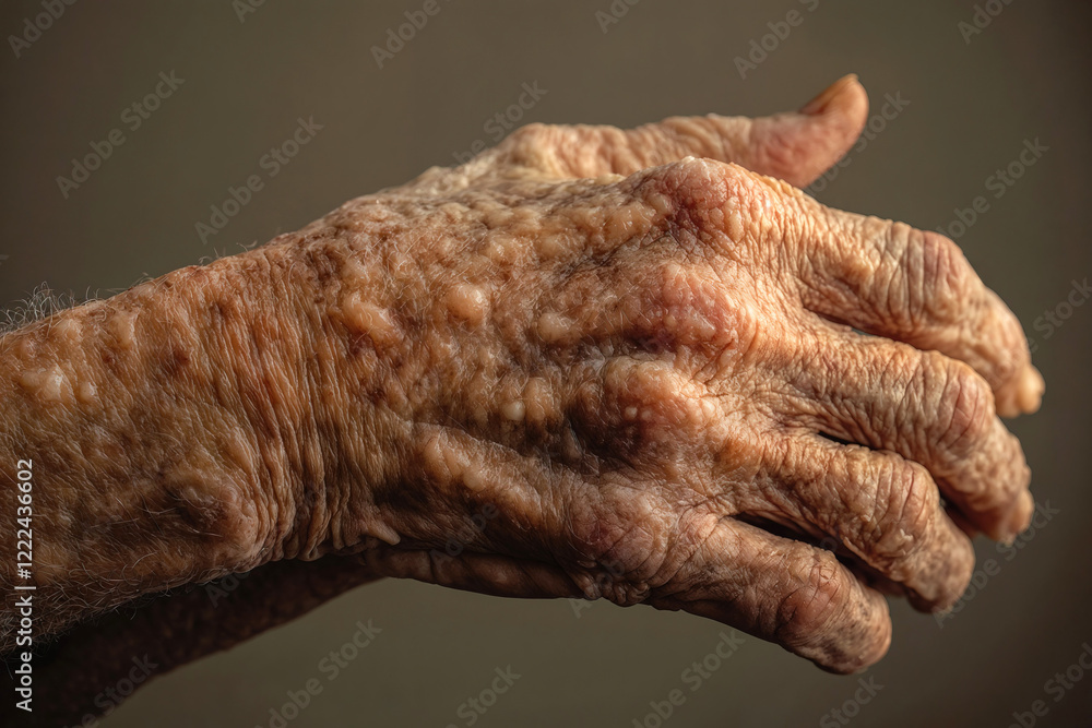 Fototapeta premium Close-up of the hand of a person with leprosy disease.