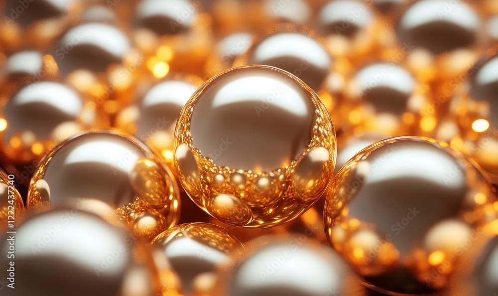 Abstract gold spheres, futuristic design, 3d render, Generative AI Abstract gold spheres, futuristic design, 3d render, Generative AI