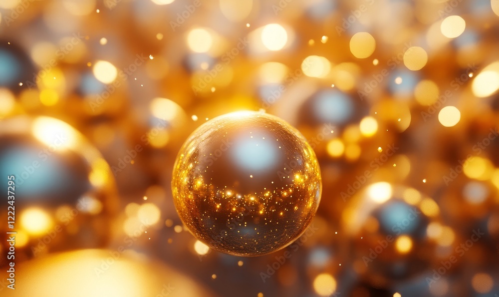Abstract gold spheres, futuristic design, 3d render, Generative AI Abstract gold spheres, futuristic design, 3d render, Generative AI
