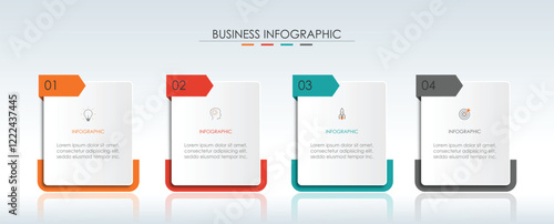 Vector business infographic with 4 steps. Used for presentation, information, education, connection, marketing, projects,