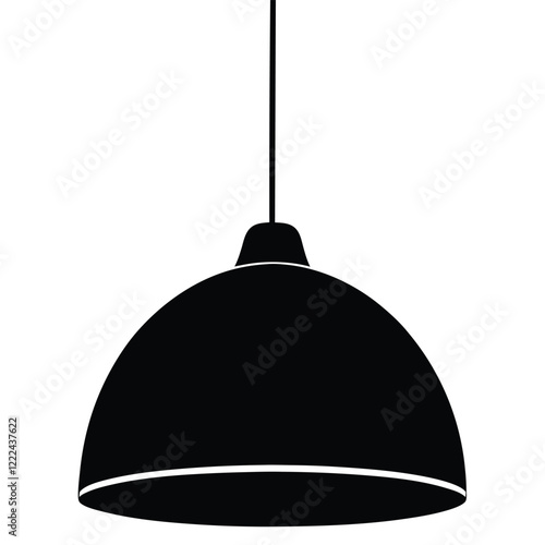 A vector silhouette of a pendant light with a perfectly rounded dome-shaped shade, 