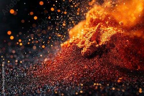 A spectacular explosion of vibrant orange powder contrasts against a dark background, showcasing an abstract representation of energy and creativity in motion.