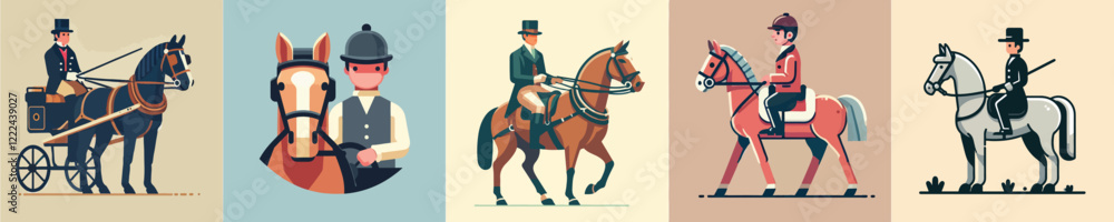 Vector collection of a person riding a horse Vector collection of a person riding a horse