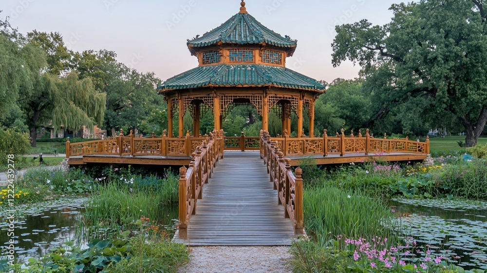 Obraz premium Serene Asian-Inspired Garden Gazebo