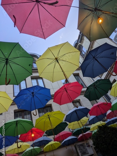 Looking at the sky through umbrellas 