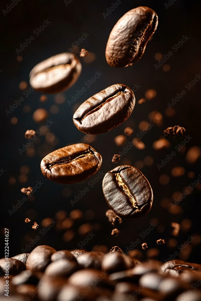Falling Roasted Coffee Beans with Motion Blur on Brown Background Macro Shot of Fresh Coffee Aroma Falling Roasted Coffee Beans with Motion Blur on Brown Background Macro Shot of Fresh Coffee Aroma