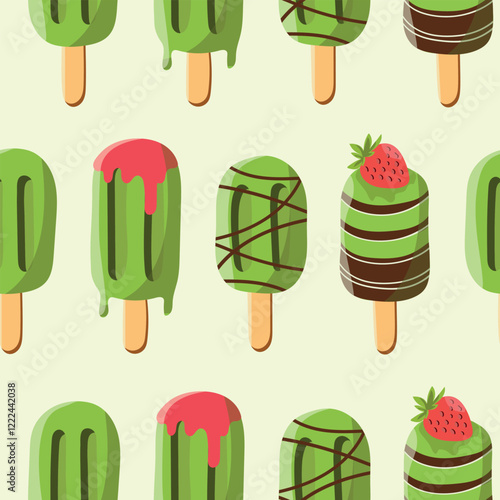 Summer dessert, Ice cream, chocolate, strawberry, summer, vacation, sea. rest, sweet, Vector