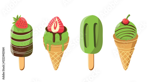 Summer dessert, Ice cream, chocolate, strawberry, summer, vacation, sea. rest, sweet, Vector