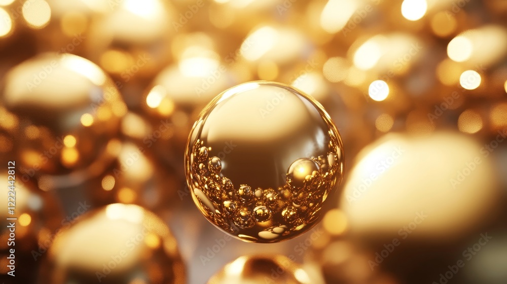 Abstract gold spheres, futuristic design, 3d render, Generative AI Abstract gold spheres, futuristic design, 3d render, Generative AI