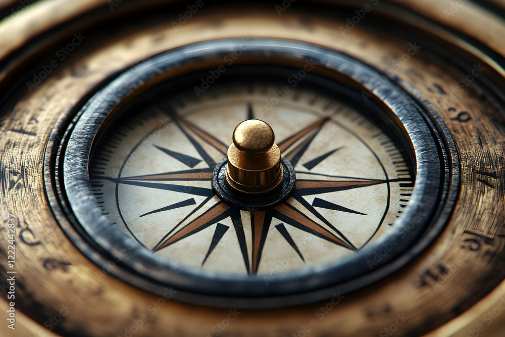 Fototapeta premium Antique Compass, Navigation, Close-up, Dark Background, Travel
