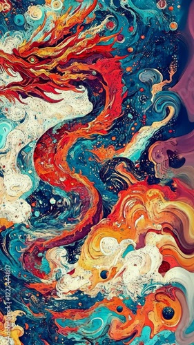 Wallpaper Mural Vibrant dragon swirling through a cosmic landscape with rich colors and dynamic patterns Torontodigital.ca