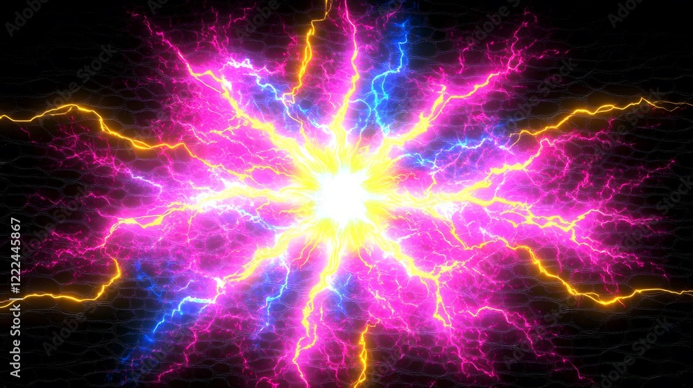 Obraz premium Vibrant Neon Lightning Explosion Abstract Background