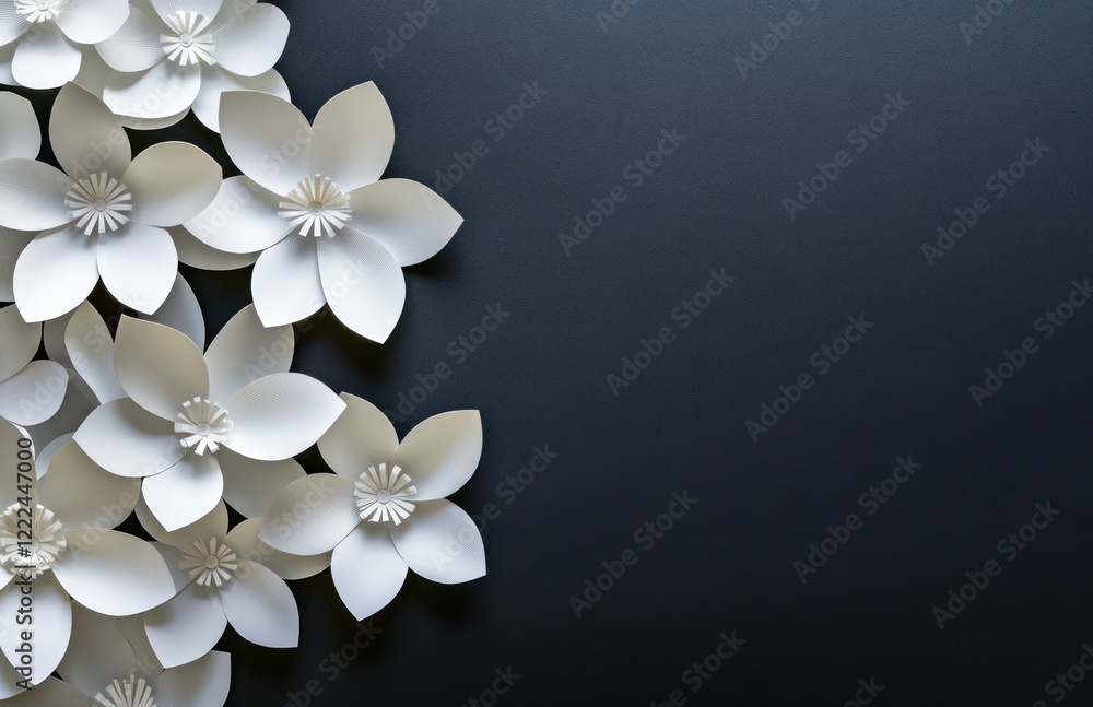 White flowers on a dark background with copy space for text, top view White flowers on a dark background with copy space for text, top view