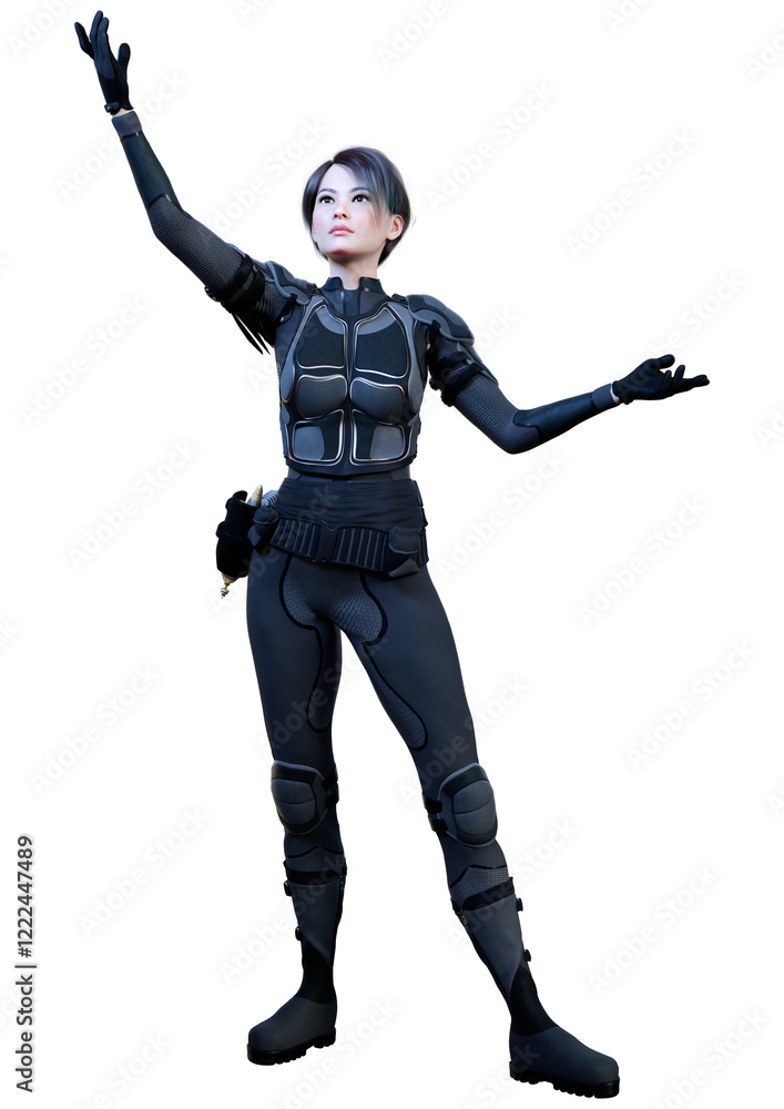 3D Rendering Female Sceince Fiction Warrior on White 3D Rendering Female Sceince Fiction Warrior on White