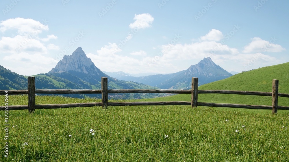 Fototapeta premium Mountain View with Wooden Fence