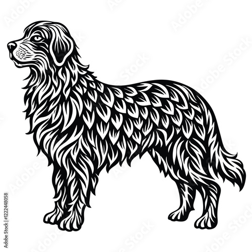 Loyal black and white vector illustration of a Bernese mountain dog animal silhouette perfect for creative and graphic design projects


