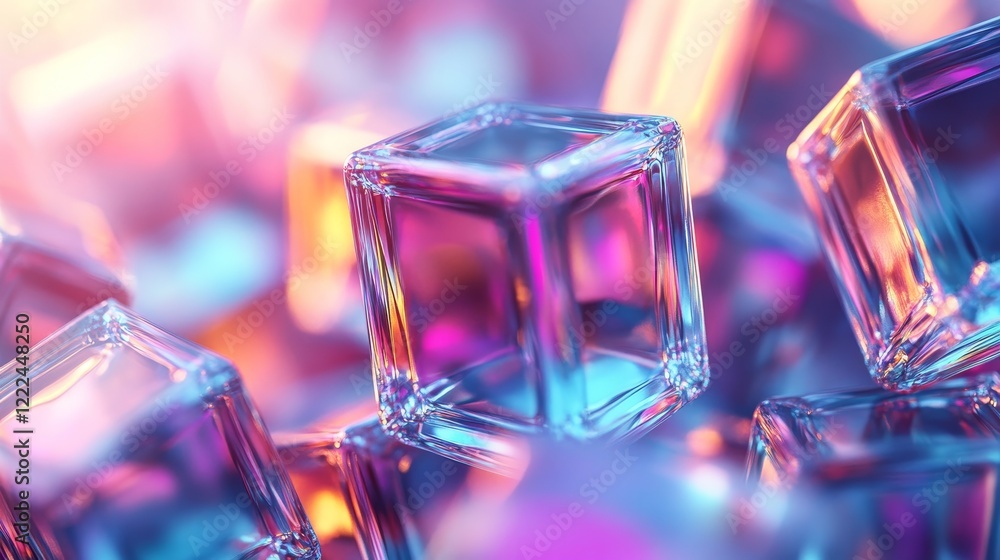 Abstract iridescent cubes, futuristic design, 3d render, Generative AI Abstract iridescent cubes, futuristic design, 3d render, Generative AI