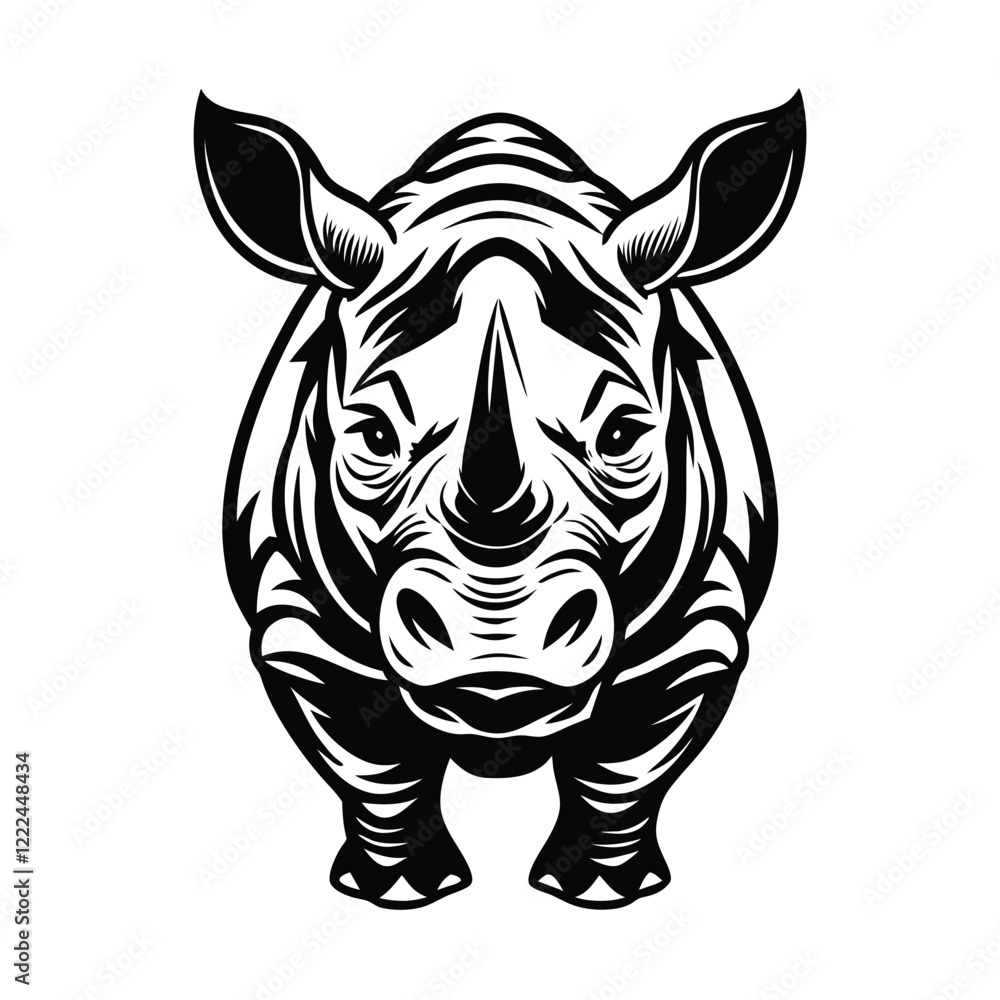 Fototapeta premium Strong black and white vector illustration of a rhino animal silhouette perfect for creative and graphic design projects