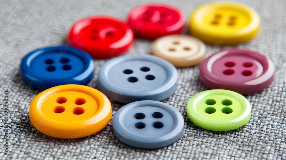 Colorful Sewing Buttons on Fabric Background Colorful Sewing Buttons on Fabric Background
