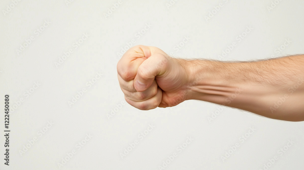 Clenched Fist: A close-up view of a clenched fist, a symbol of strength, determination, and power. The muscles are taut and the knuckles are white, conveying a sense of unwavering resolve. Clenched Fist: A close-up view of a clenched fist, a symbol of strength, determination, and power. The muscles are taut and the knuckles are white, conveying a sense of unwavering resolve.