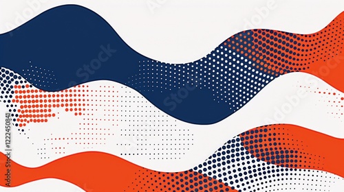 Wallpaper Mural Abstract Waves: A Dynamic Red, White, and Blue Halftone Design Torontodigital.ca