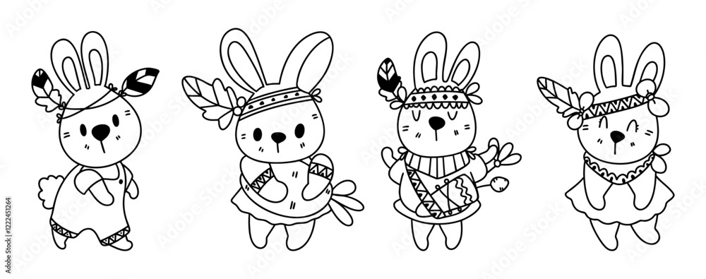 custom made wallpaper toronto digitalBoho Easter, Cute bunny illustrations with tribal accessories and outfits