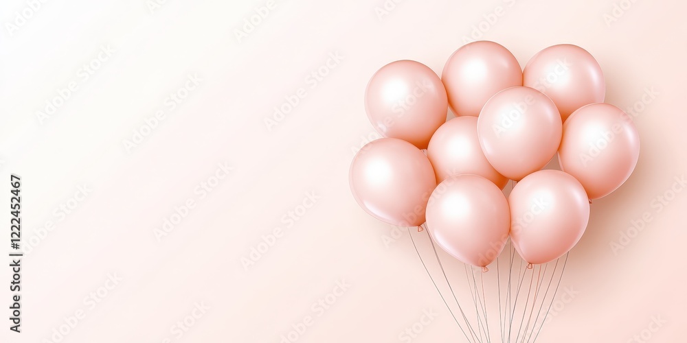 Fototapeta premium Happy Valentine's Day Banner Design with Soft Pink Background and Elegant Balloons for Love-Themed Celebrations and Greetings
