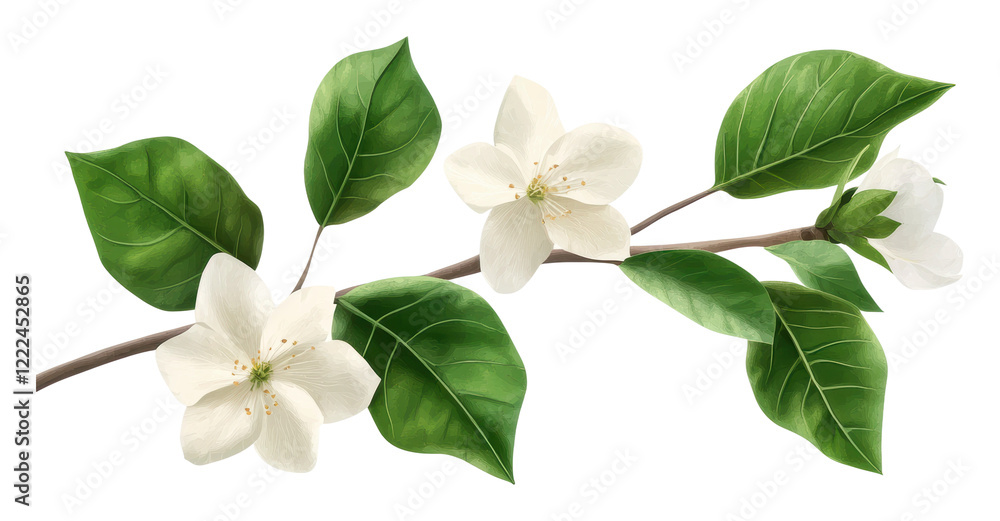 Obraz premium PNG White flowers and green leaves outdoors