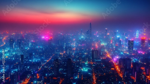 Wallpaper Mural Colorful Night Cityscape with Illuminated Buildings and Vibrant Lights Torontodigital.ca