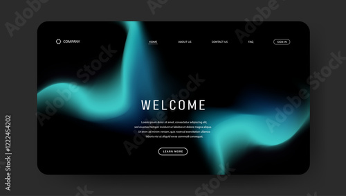 Abstract wave futuristic design of landing page. retro fluid gradient dark concept website design	