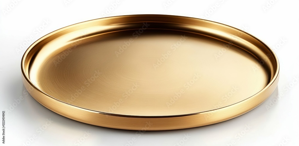Minimalist Golden Plate with Smooth Finish on White Background Minimalist Golden Plate with Smooth Finish on White Background