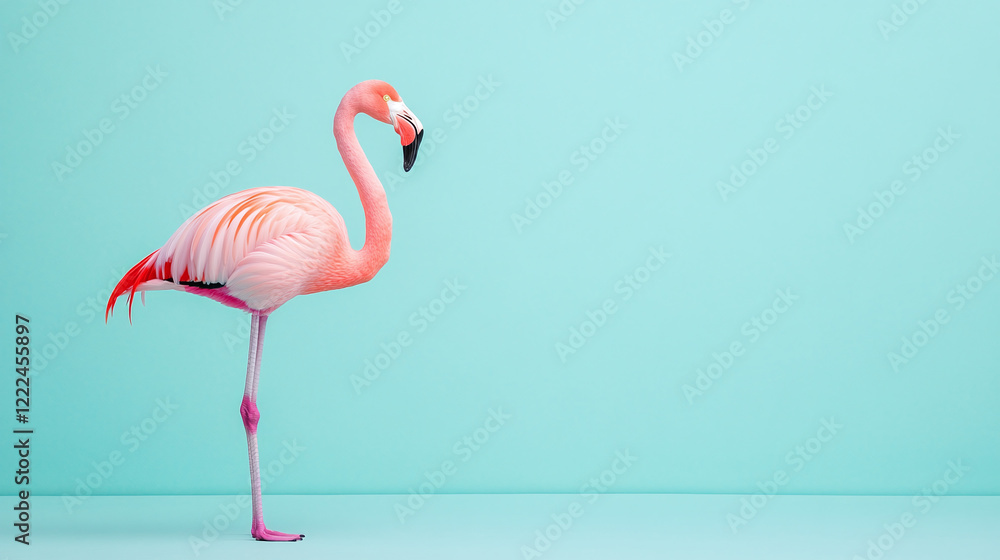 Fototapeta premium Stunning Pink Flamingo Against a Turquoise Background