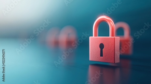 Digital security measures red padlocks representing data protection virtual space conceptual futuristic environment