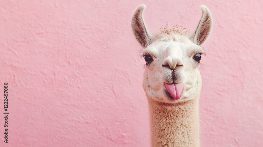 Obraz premium Funny Llama with Pink Background