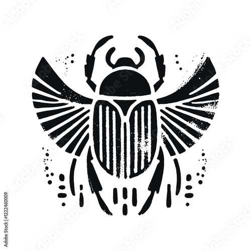 Minimalist hand-drawn Egyptian scarab beetle in black-and-white brushstroke style