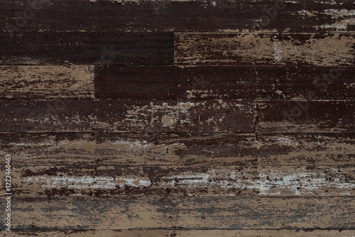 Image of vintage hardwood board with rough surface. Pattern and textured from old plank wooden wall with dark brown scratch coloring background.