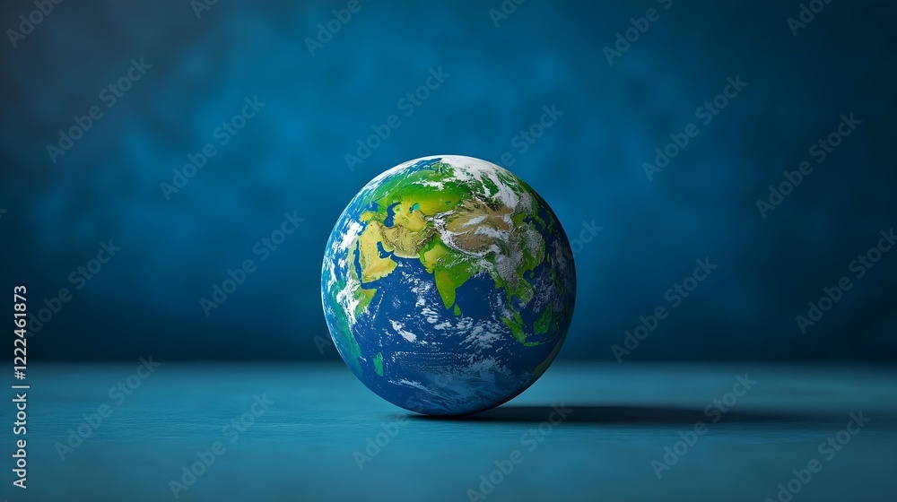 Realistic Earth Globe on Blue Background with Detailed Geography Realistic Earth Globe on Blue Background with Detailed Geography