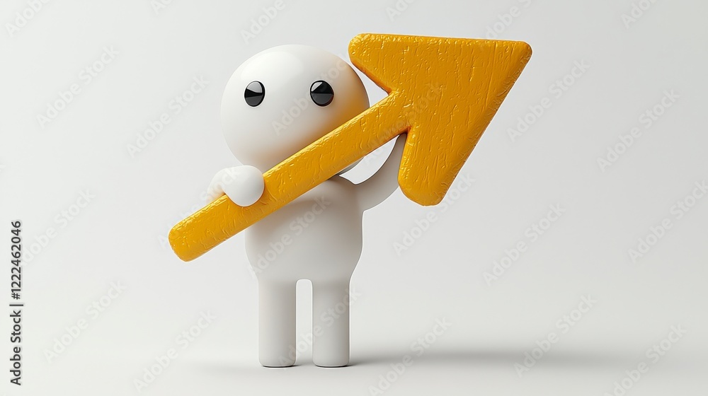 A friendly character with a big round head joyfully displays an upward arrow, reflecting positivity and aspiration in a simple and engaging visual style. A friendly character with a big round head joyfully displays an upward arrow, reflecting positivity and aspiration in a simple and engaging visual style.