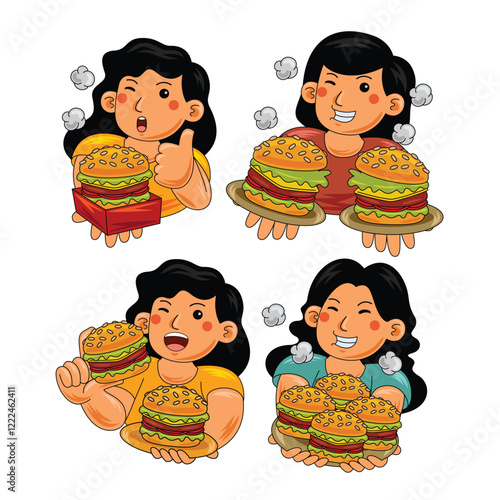 Woman eating Burger Fast Food