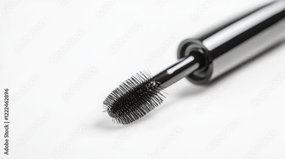 Studio shot of open mascara tube with wand for beauty and makeup design Studio shot of open mascara tube with wand for beauty and makeup design