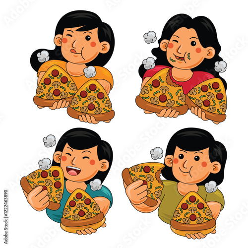 Woman eating Pizza Fast Food