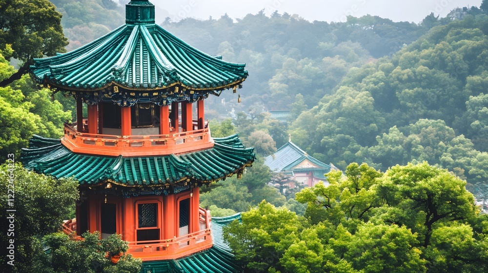 Stunning Chinese Pagoda in Lush Green Mountains