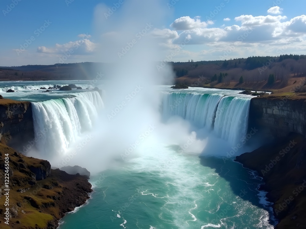 Fototapeta premium Majestic Waterfall Landscape Powerful Nature Scene