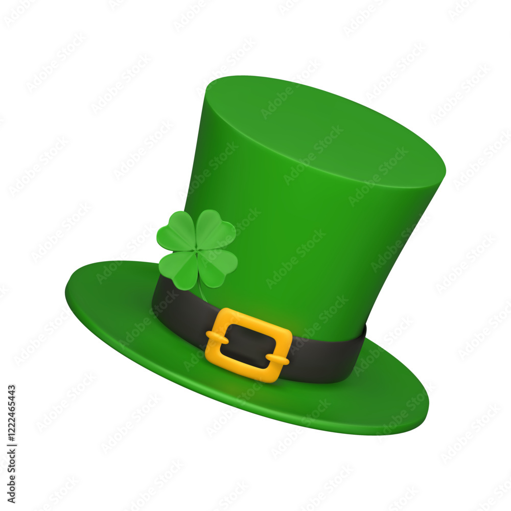 custom made wallpaper toronto digital3d realistic green leprechaun top hat with a gold buckle and four-leaf clover. St. Patrick's Day decorative element. Vector realistic illustration Isolated on white background