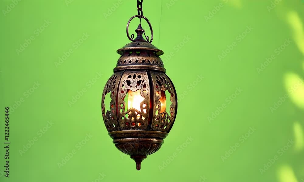 Ornate lantern, hanging, green background, shadow, Ramadan Ornate lantern, hanging, green background, shadow, Ramadan